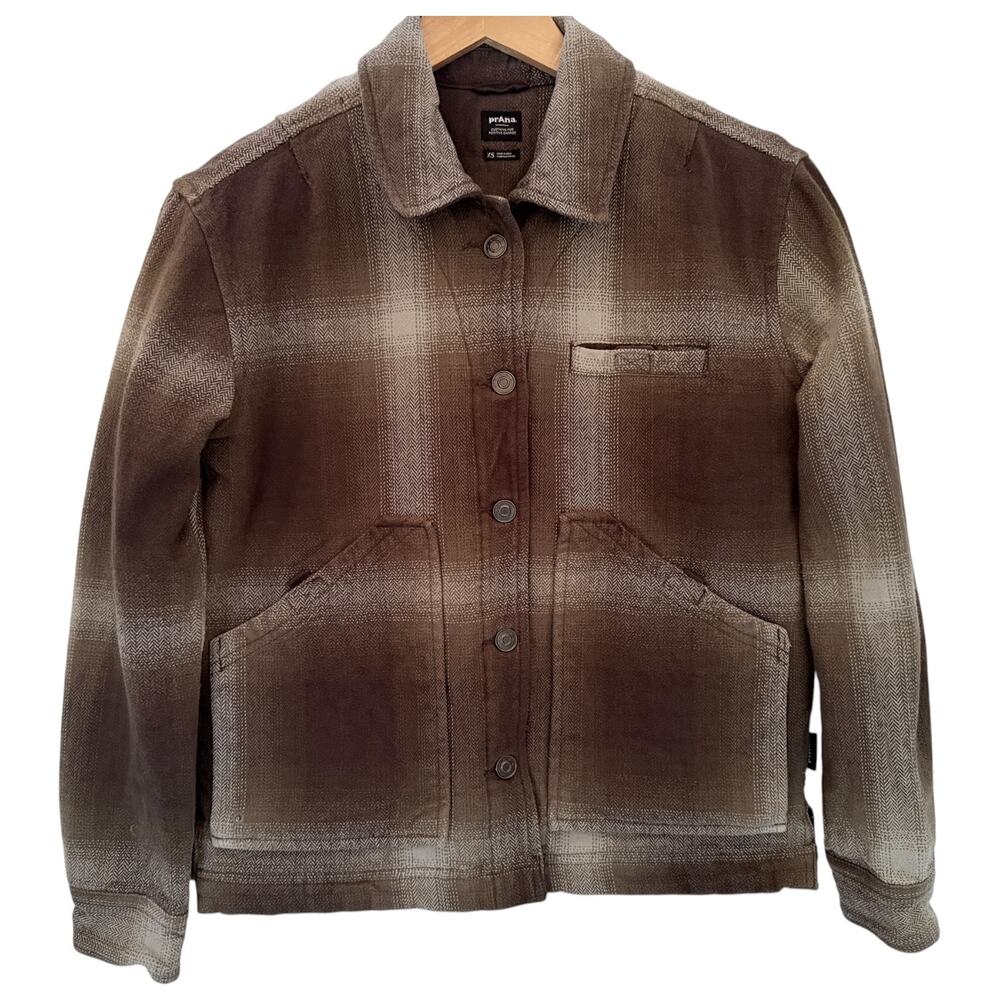 Prana Wool Blend Jacket Womens XS Brown Plaid Button Front Casual Outdoor